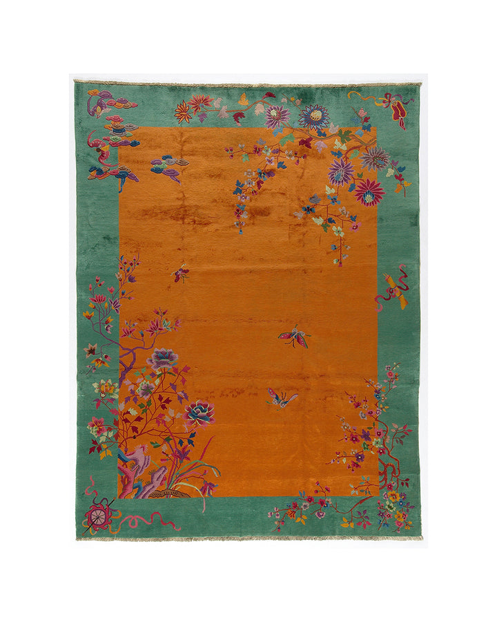 Decorative rug with floral patterns on a white background