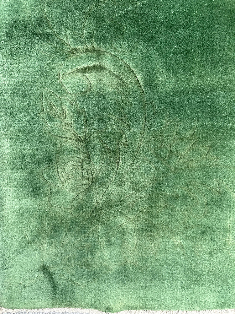 9'x11' Vintage Chinese Art Deco Rug | Green Floral Large Size Rug