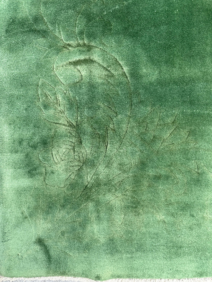 9'x11' Vintage Chinese Art Deco Rug | Green Floral Large Size Rug