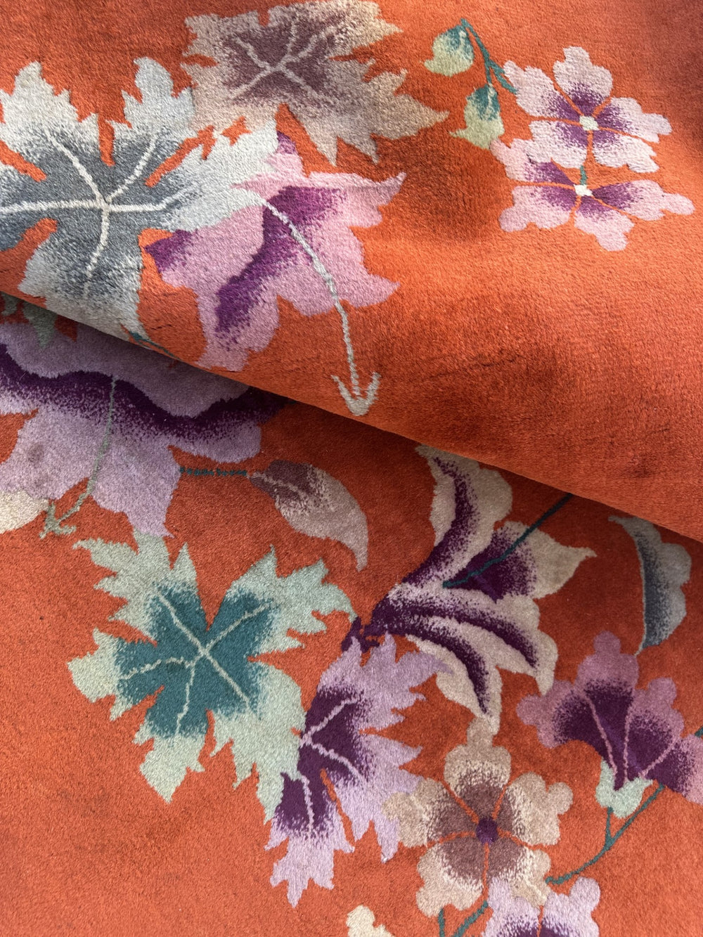 9'x11' Vintage Chinese Art Deco Rug I Orange Wool Deco Rug