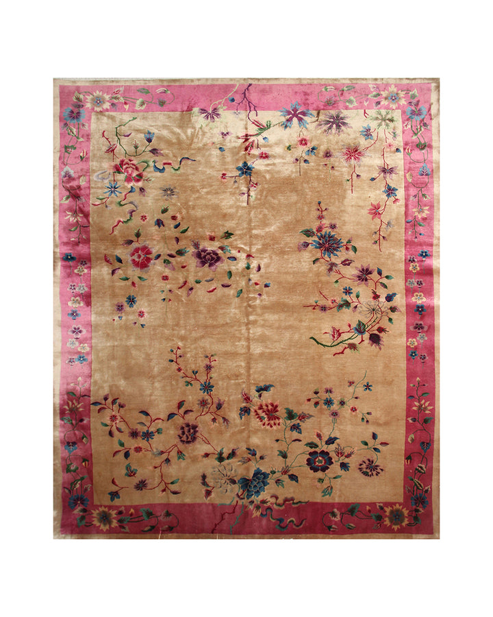 Decorative rug with floral patterns on a beige background