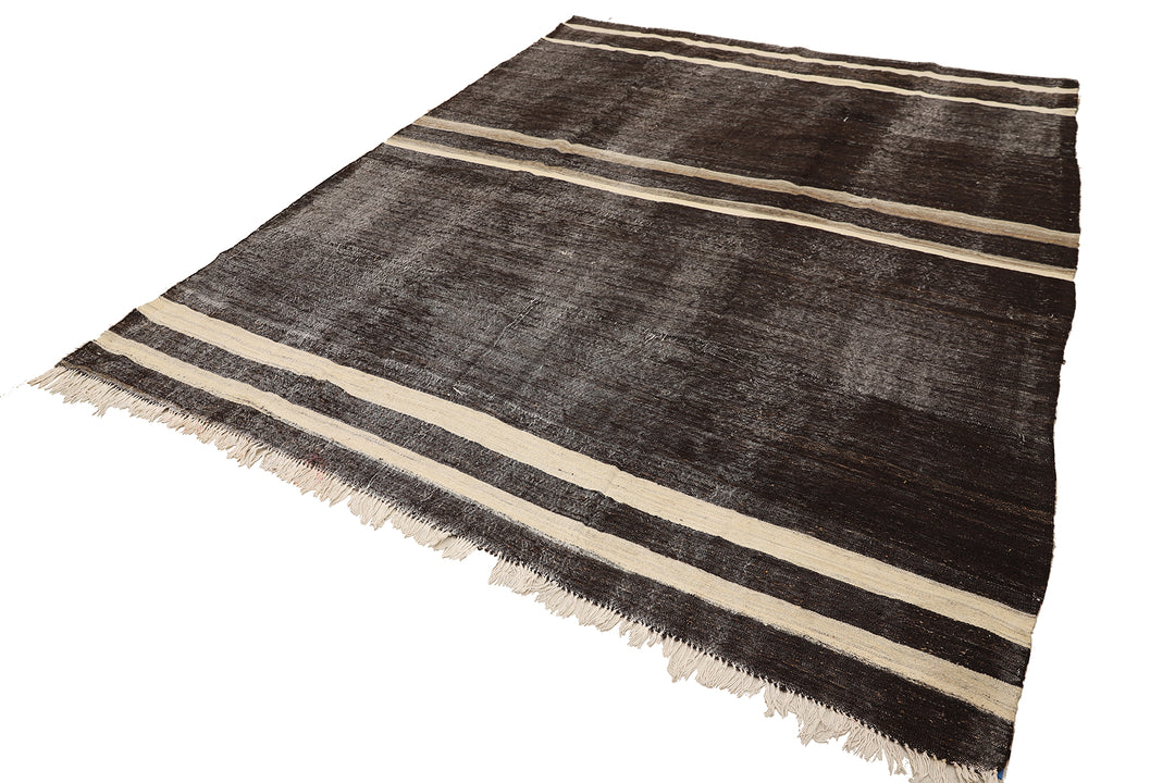 9'x11' Vintage Turkish Handwoven Black Rug |Goat Hair | Solid Minimalist
