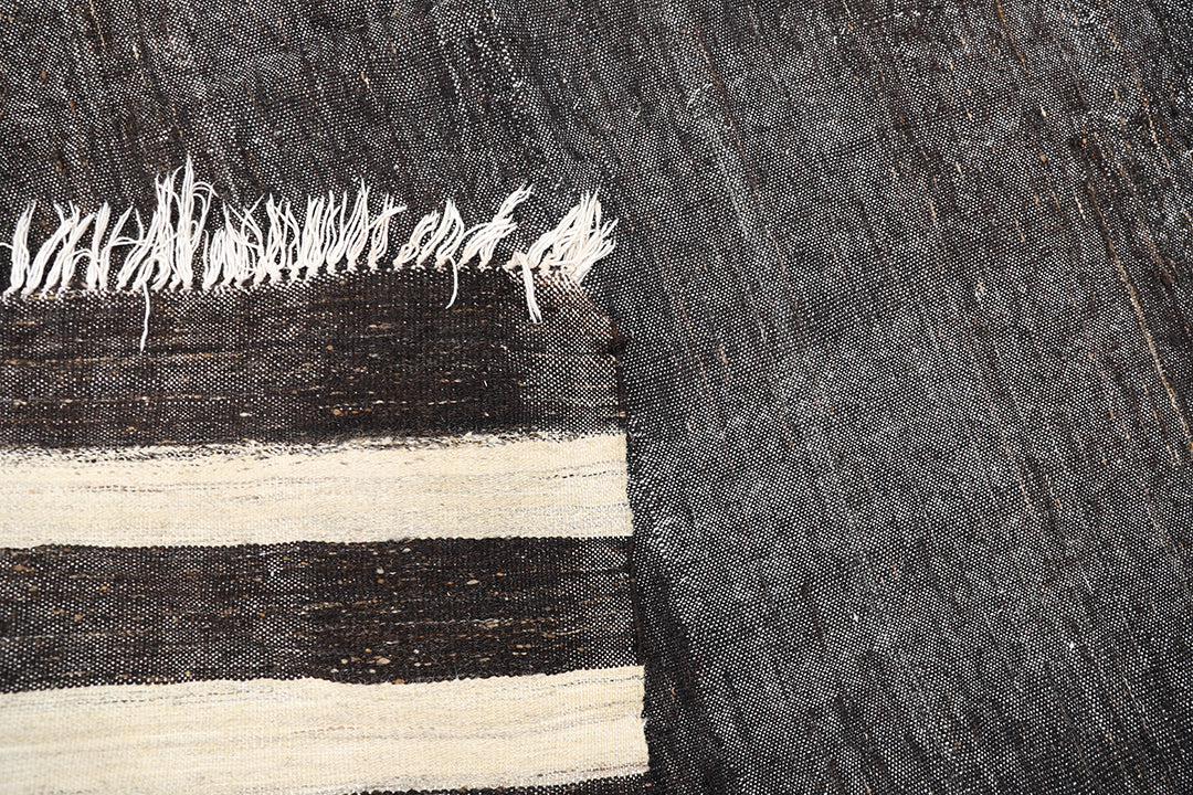 9'x11' Vintage Turkish Handwoven Black Rug |Goat Hair | Solid Minimalist