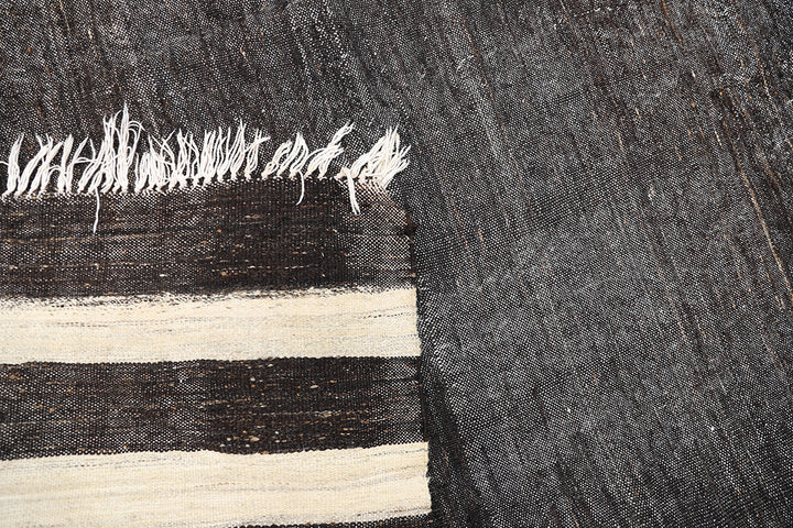 9'x11' Vintage Turkish Handwoven Black Rug |Goat Hair | Solid Minimalist