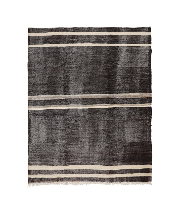 9'x11' Vintage Turkish Handwoven Black Rug |Goat Hair | Solid Minimalist