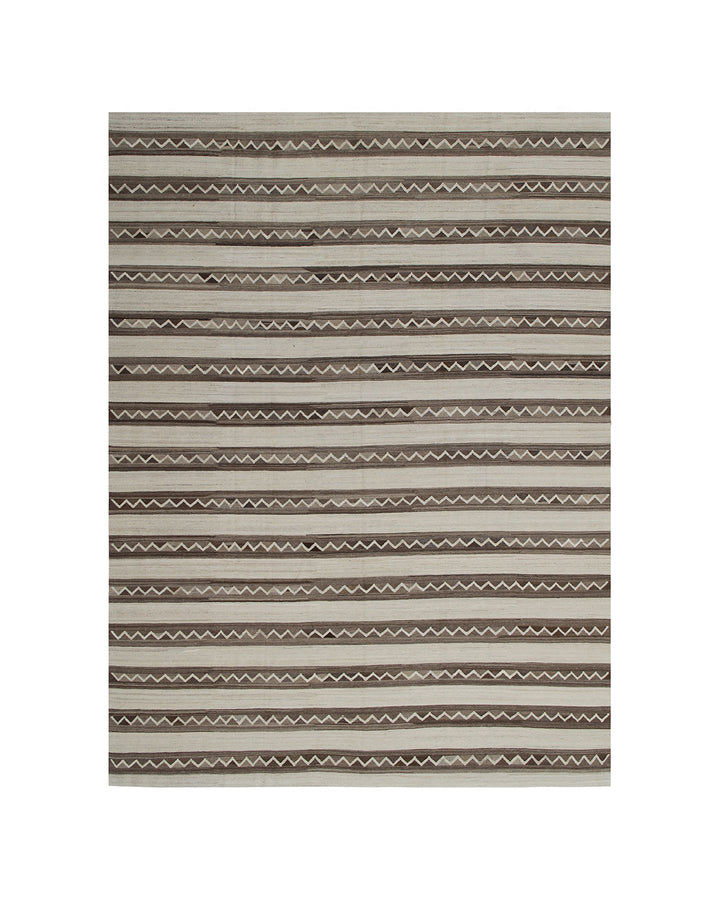 9'x11' Ariana Earthtone Striped Wool Kilim – Handwoven Maimana Flatweave