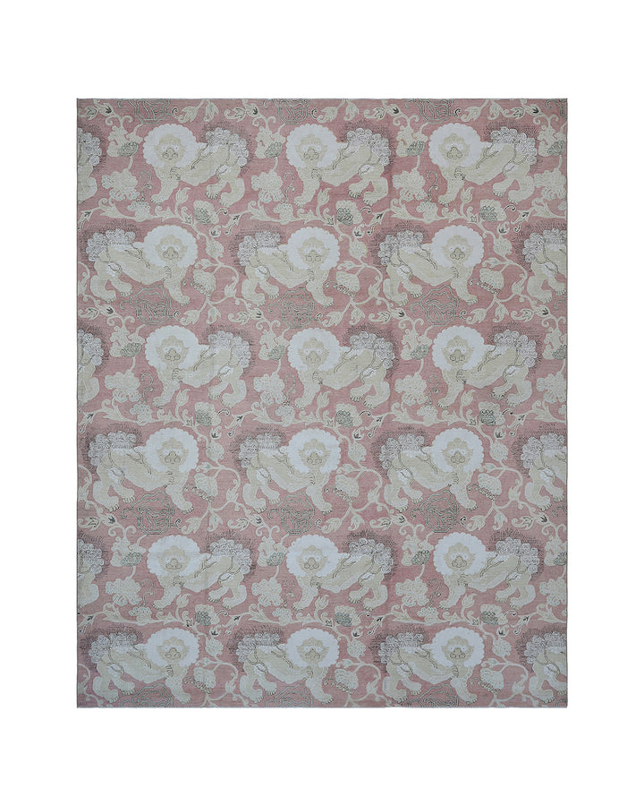 9'x11' Wool Rug | Foo Dog | Pink Cream Brown Design Rug