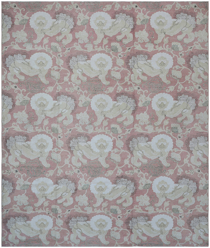 Wool Rug |Foo Dog | Pink Cream Brown Design Rug