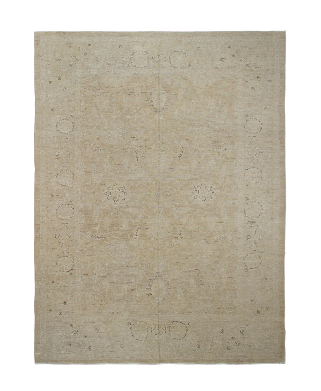 9'x12' Afghan Hand-Knotted Persian Mahal Rug – Tan & Beige | Organic Wool