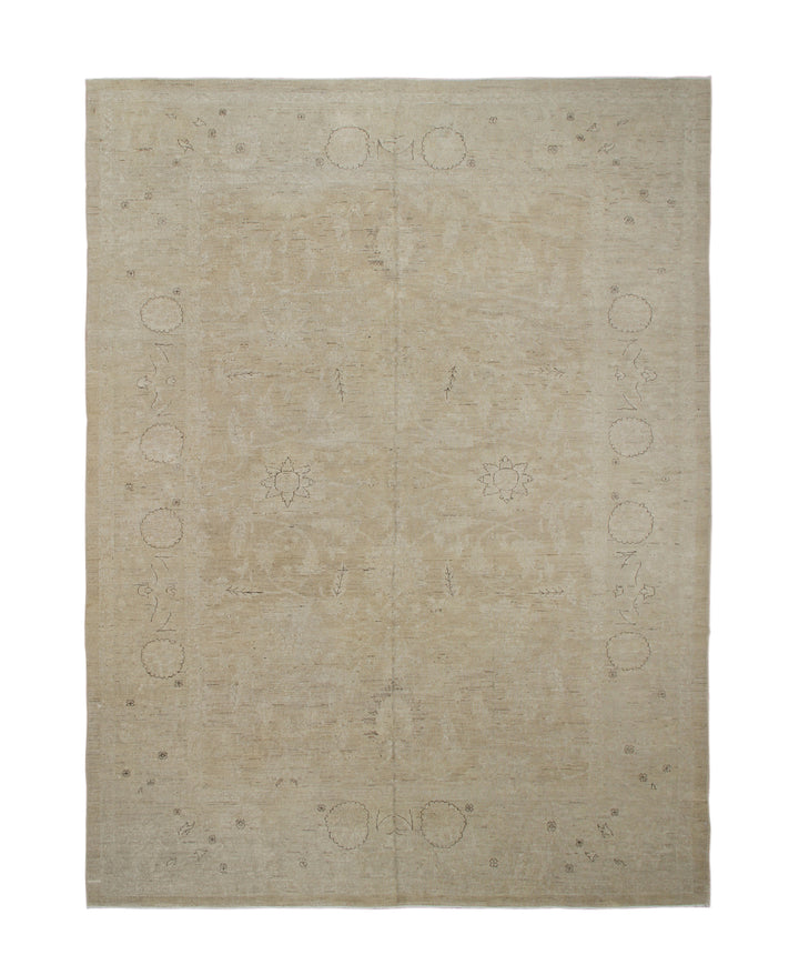9'x12' Afghan Hand-Knotted Persian Mahal Rug – Tan & Beige | Organic Wool