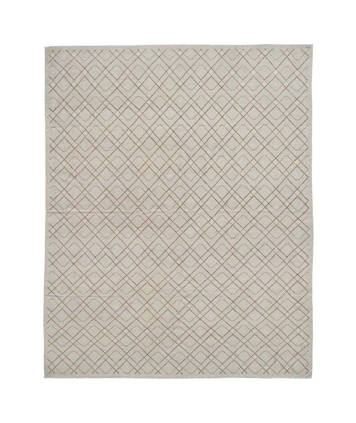 9'x12' Afghan Modern Geometric Rug | Ivory & Gold | Organic Wool