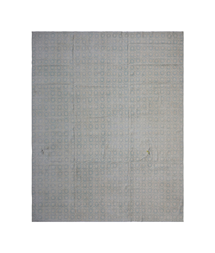 9'x12' Afghan Wool & Silk Circular Design Rug | Hand-Knotted | Vintage Style