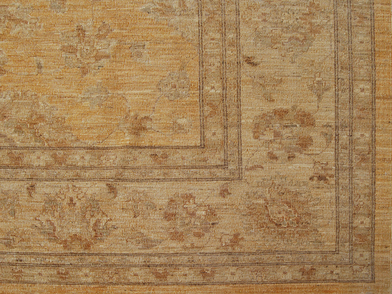 9'x12' Afghan Zigler Rug – Hand-Knotted | Gold & Ivory Floral | Organic Wool