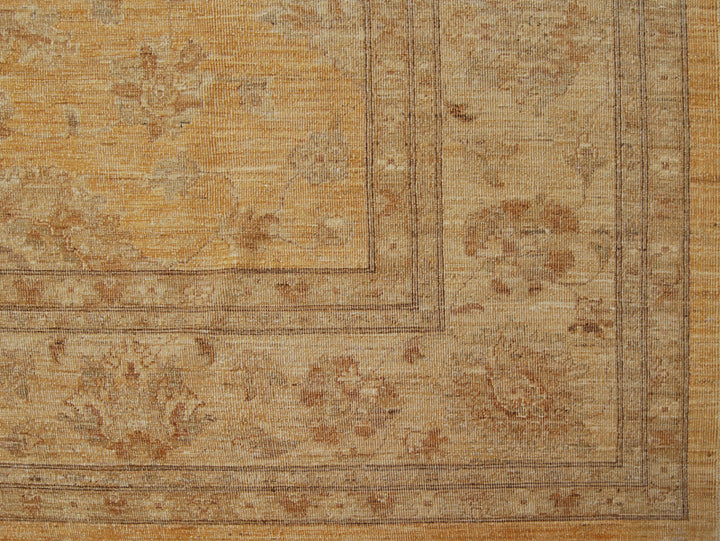 9'x12' Afghan Zigler Rug – Hand-Knotted | Gold & Ivory Floral | Organic Wool