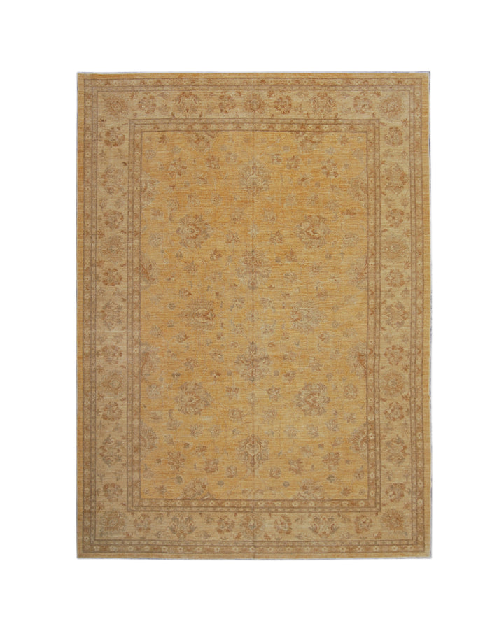 9'x12' Afghan Zigler Rug – Hand-Knotted | Gold & Ivory Floral | Organic Wool