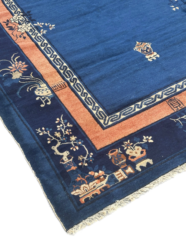 9'x12' Antique Chinese Art Deco | Wool Blue Peking Rug