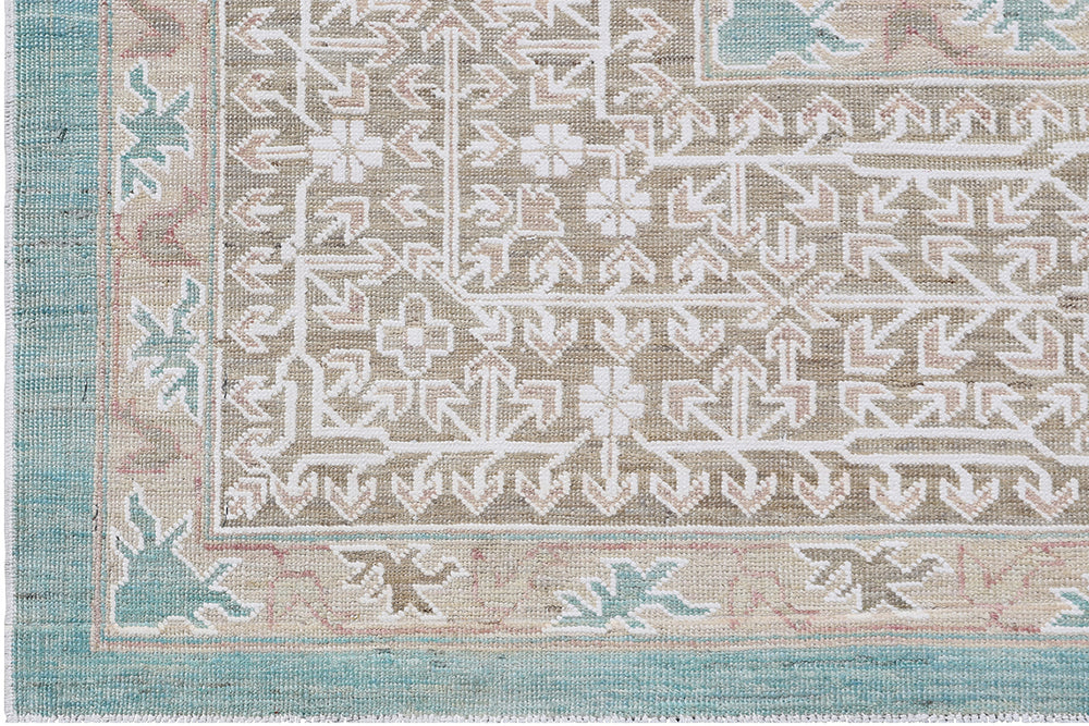 9’x12’ Ariana Mamluk Hand-Knotted Wool Rug – Blue, Ivory &amp; Beige.