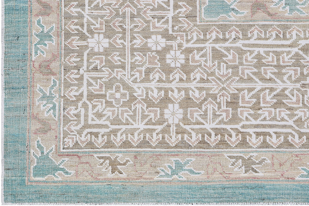 9’x12’ Ariana Mamluk Hand-Knotted Wool Rug – Blue, Ivory &amp; Beige.
