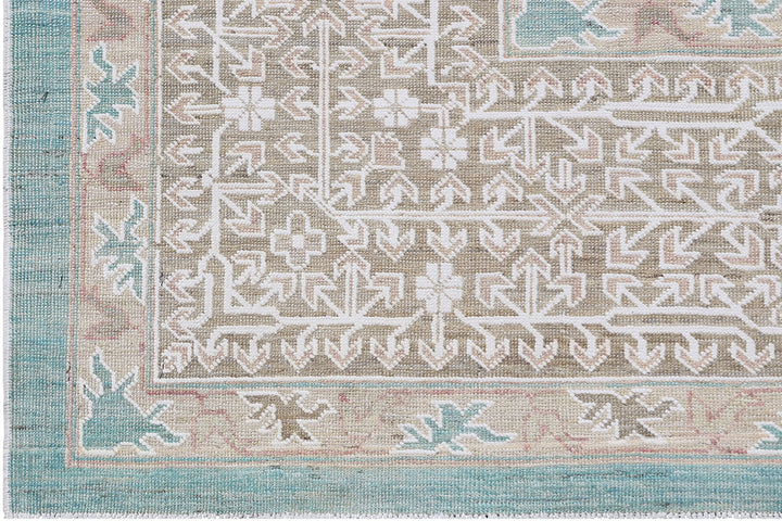 9’x12’ Ariana Mamluk Hand-Knotted Wool Rug – Blue, Ivory &amp; Beige.