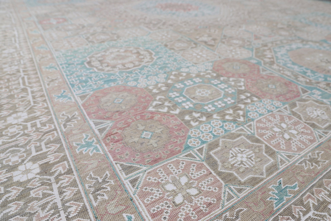 9’x12’ Ariana Mamluk Hand-Knotted Wool Rug – Blue, Ivory & Beige.
