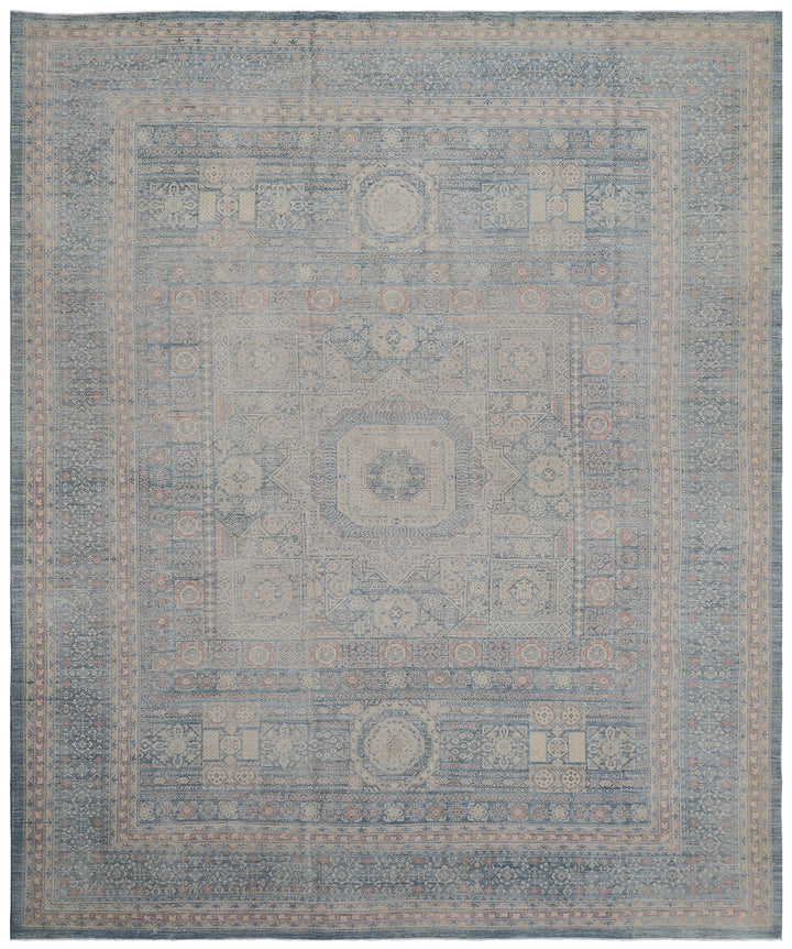 9'x12' Wool Area Rug | Mamluk | Blue Ivory Brown Rug