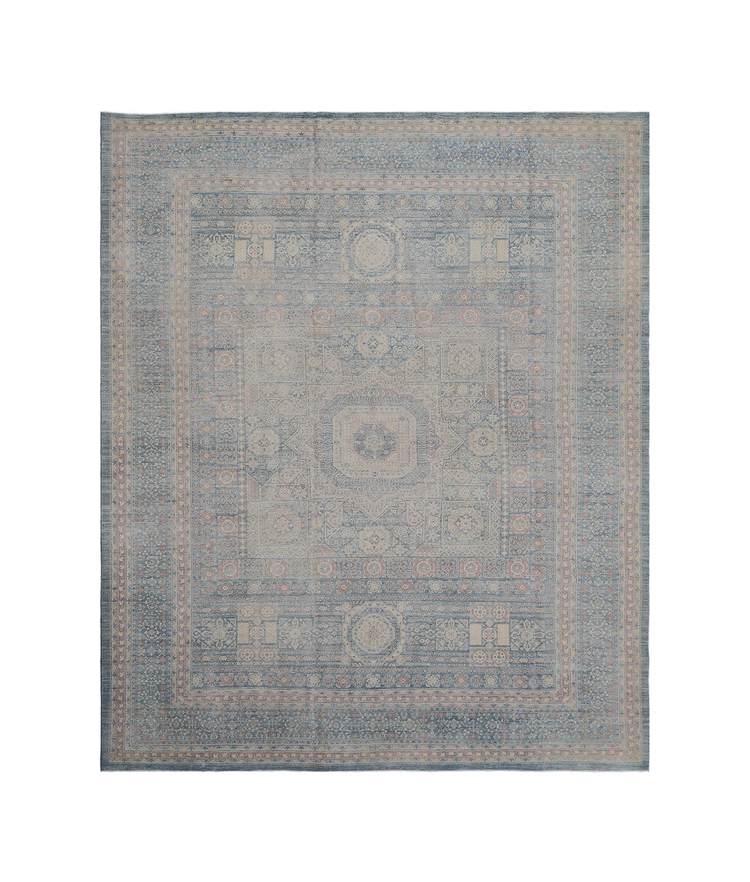 9'x12' Wool Area Rug | Mamluk | Blue Ivory Brown Rug