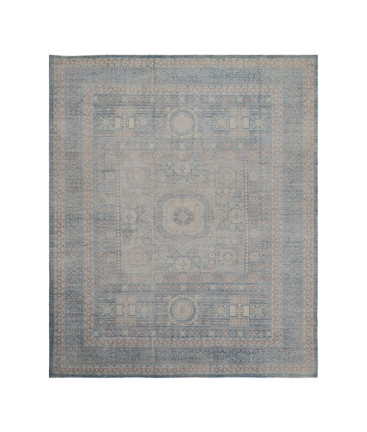 9'x12' Wool Area Rug | Mamluk | Blue Ivory Brown Rug