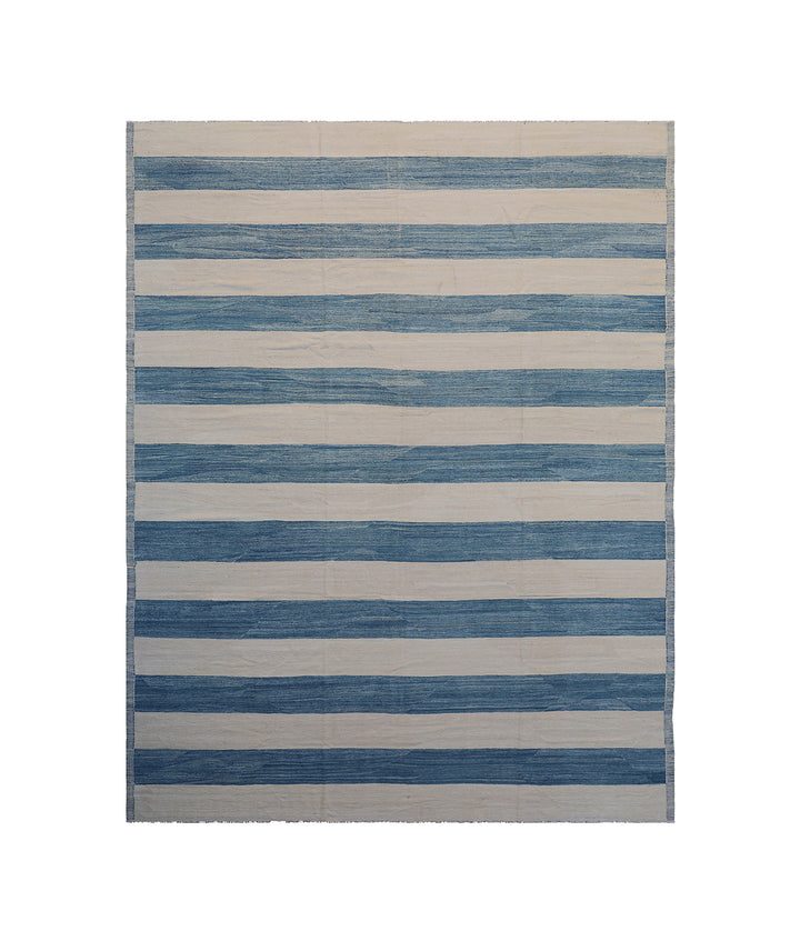 9'x12' Blue & Ivory Striped Kilim Rug | Handwoven Ariana Kilim