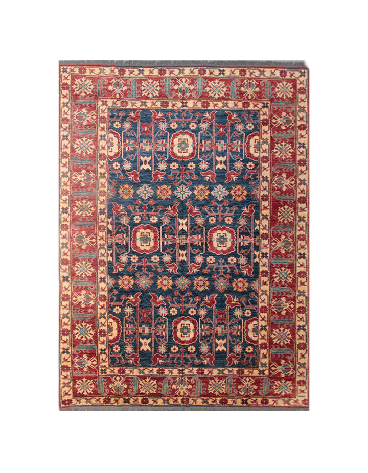 Decorative rug with intricate patterns on a white background