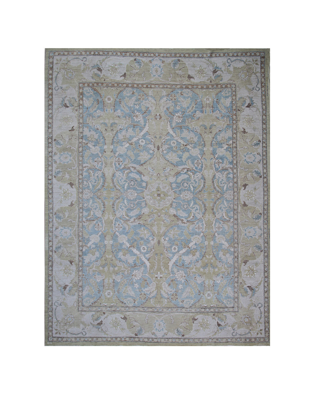 9'x12' fine silk and wool blue and white Polonaise design Ariana luxury rug