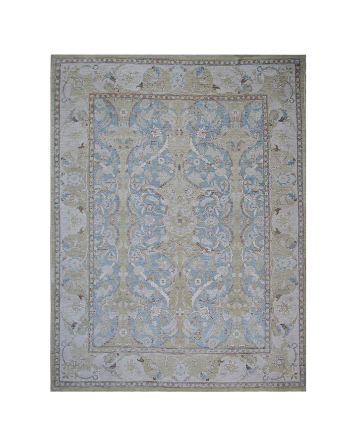 9'x12' fine silk and wool blue and white Polonaise design Ariana luxury rug