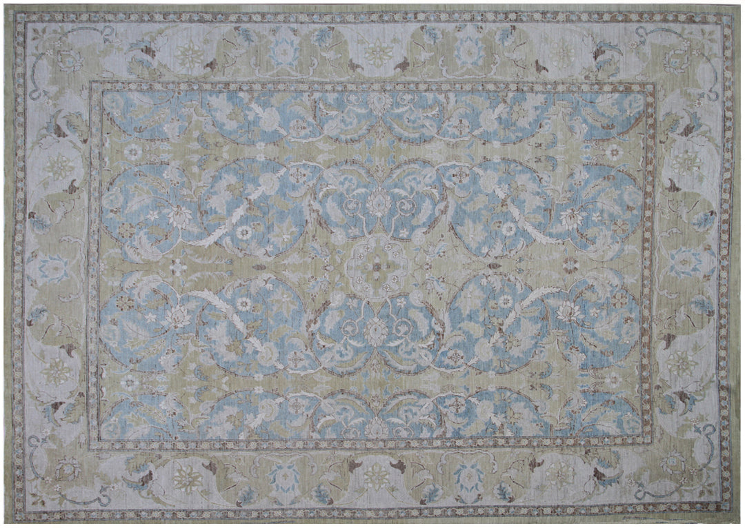 9'x12' fine silk and wool blue and white Polonaise design Ariana luxury rug