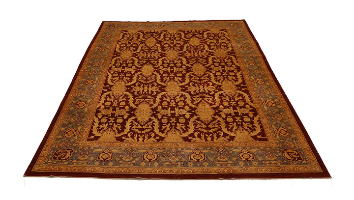 9'x12' Hand-Knotted Afghan Agra Rug – Organic Wool, Burgundy & Blue