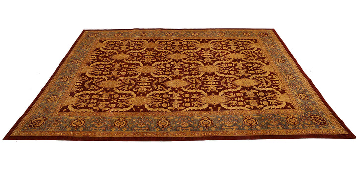 9'x12' Hand-Knotted Afghan Agra Rug – Organic Wool, Burgundy & Blue