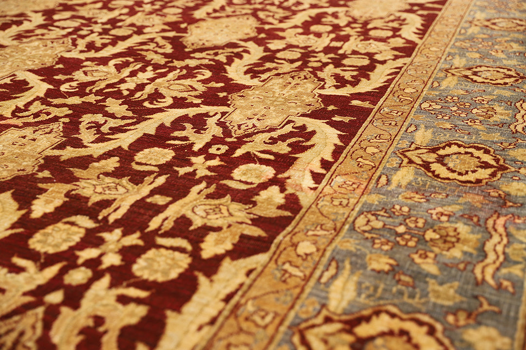 9'x12' Hand-Knotted Afghan Agra Rug – Organic Wool, Burgundy & Blue