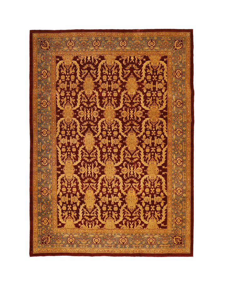 9'x12' Hand-Knotted Afghan Agra Rug – Organic Wool, Burgundy & Blue