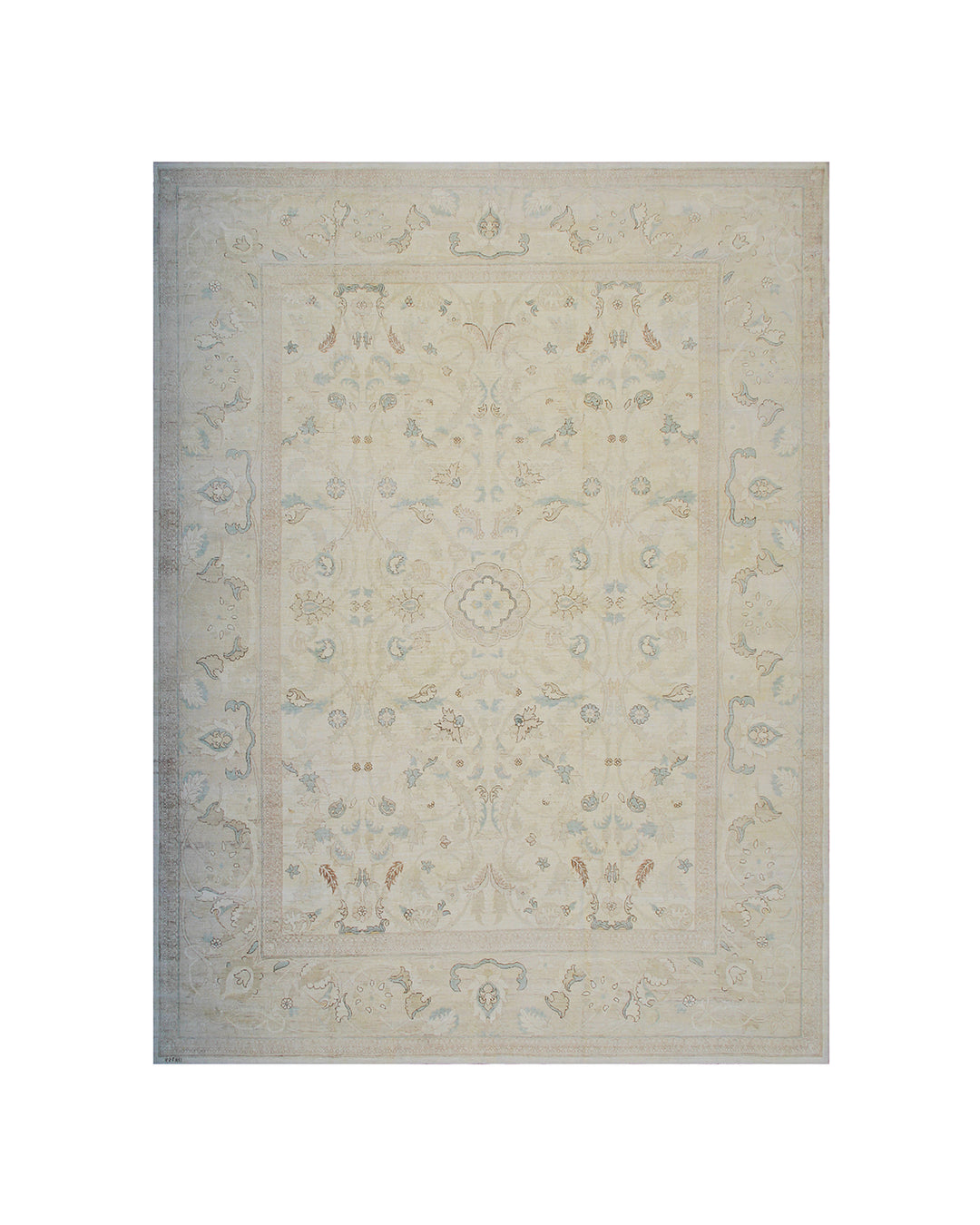 9'x12' Ariana luxury hand-knotted Polonaise design wool and silk rug in soft ivory, rose pink, and earthy brown