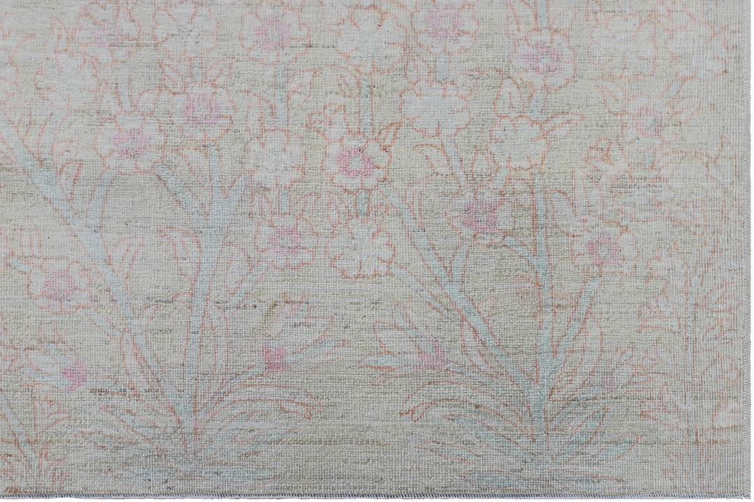 9'x12' Hand-knotted Rug | Pale Blue Pink Floral Rug | Ariana Transitional Rug