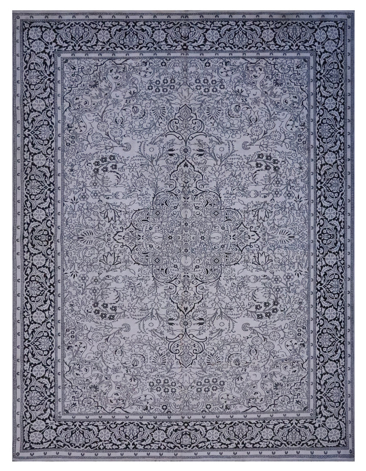 9'x12' Indian Rug | Black & White | Kashmiri Rug