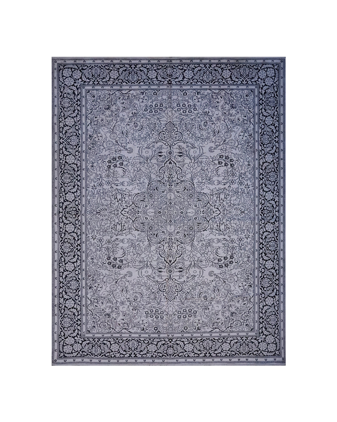9'x12' Indian Rug | Black & White | Kashmiri Rug