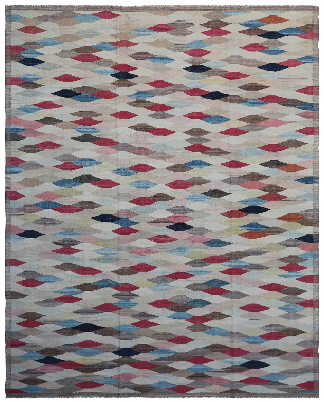 9x12 Flatweave Wool Kilim | Diamond Pattern | Multicolor Area Rug