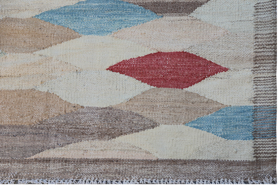 9x12 Flatweave Wool Kilim | Diamond Pattern | Multicolor Area Rug