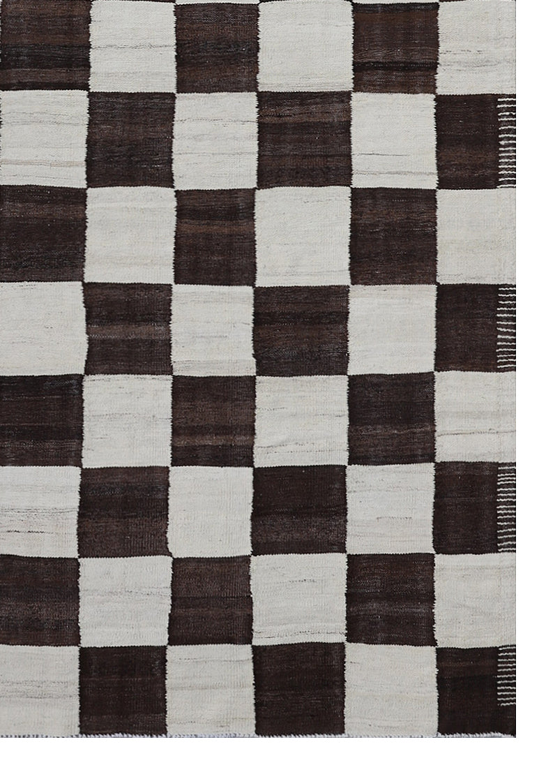 Authentic Ariana Checkered Kilim - Contemporary Earth Tone Design