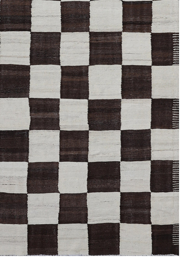 Authentic Ariana Checkered Kilim - Contemporary Earth Tone Design