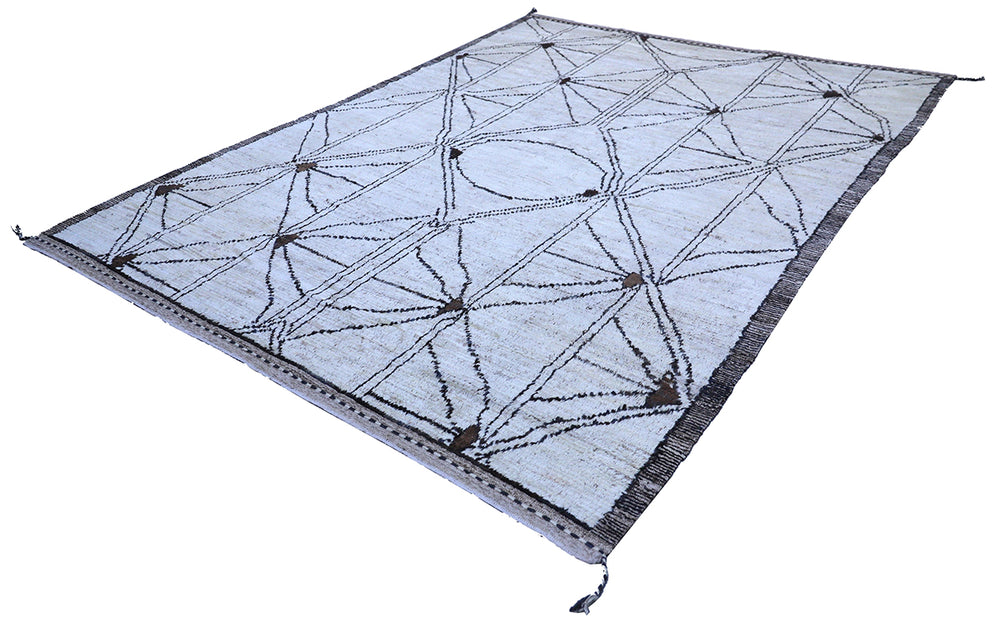 9'x12' Afghan Rugs | Moroccan Style| Cream Brown | Barchi Rug