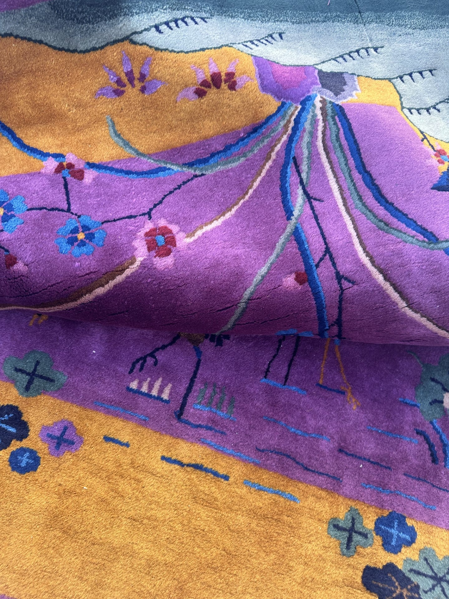 9'x12' Oriental Rug | Floral | Vintage | Art Deco | Purple, Gold