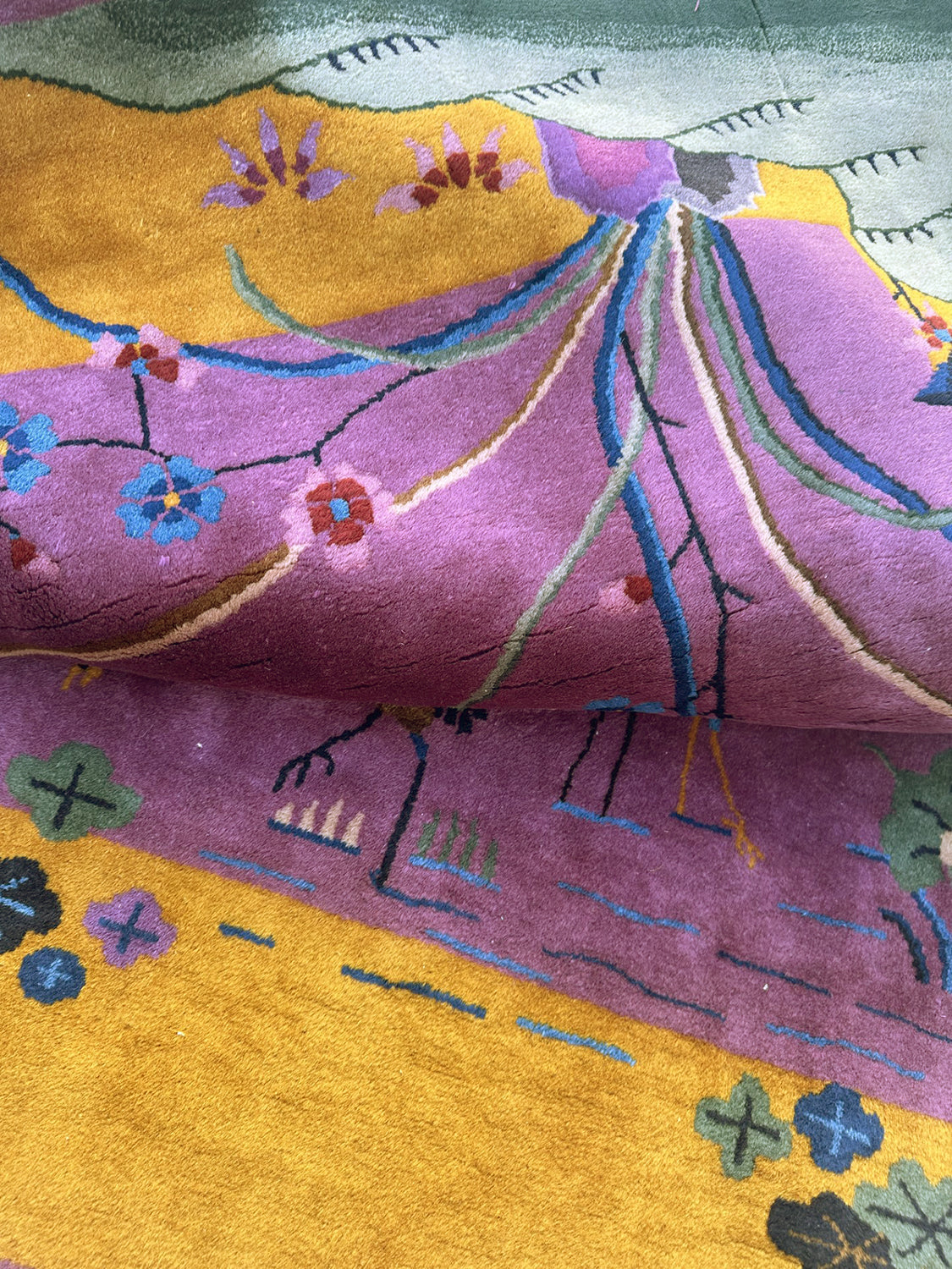9'x12' Oriental Rug | Floral | Vintage | Art Deco | Purple, Gold