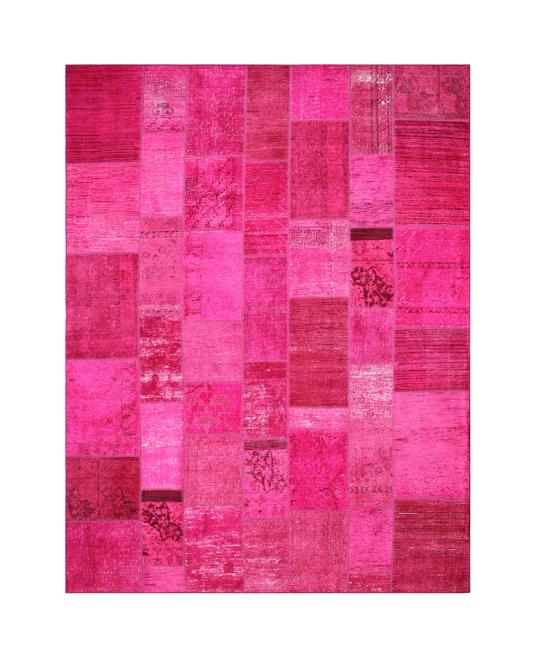 Pink patchwork rug on a white background