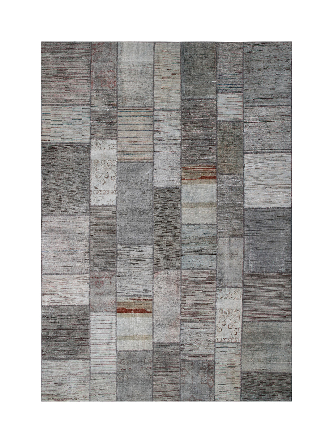 Patchwork rug with rectangular pattern on a white background