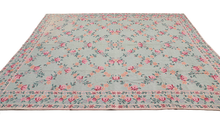 Floral patterned fabric on a light blue background
